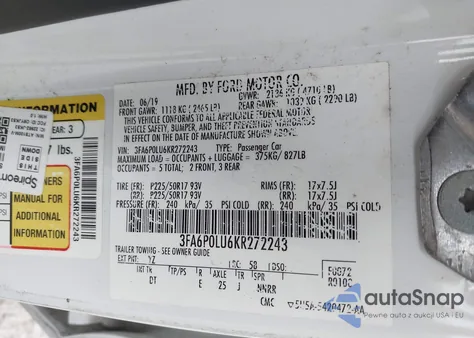 2019 Ford Fusion Se from USA, damaged, VIN 3FA6P0LU6KR272243